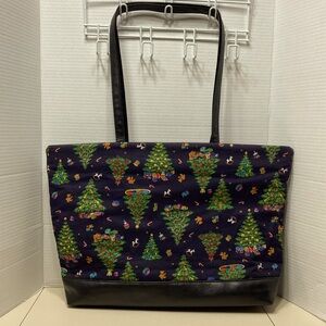 Christmas Print Oversized Purse Shoulder Bag Tote Tree Toy Design Zipper Closure